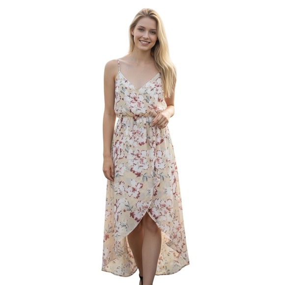 Lush Beige Floral Maxi Dress – Size Small - Picture 7 of 7